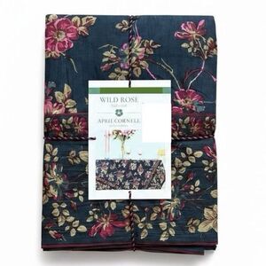 April Cornell Wild Rose Floral Tablecloth 54x54 Square Navy Magenta Cottage New